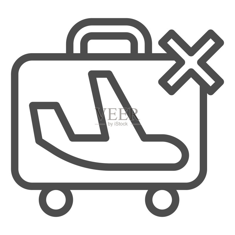 禁止标志与行李和飞机线图标,科罗纳低迷概念,禁止航班标志在白色背景,没有旅行图标轮廓风格的移动和网络。矢量图形。图标素材