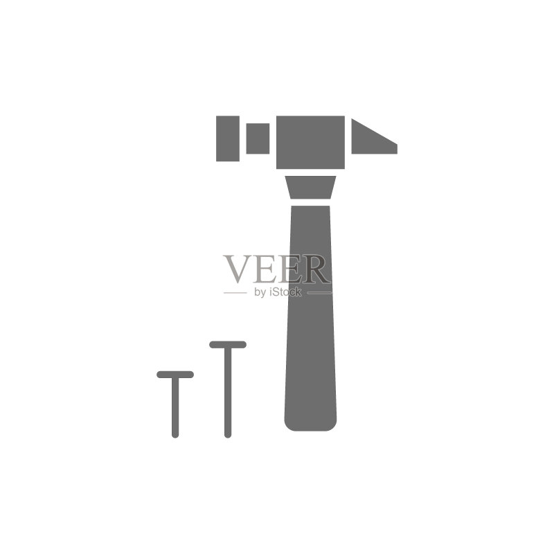 锤子和钉子,灰色建筑工具图标图标素材