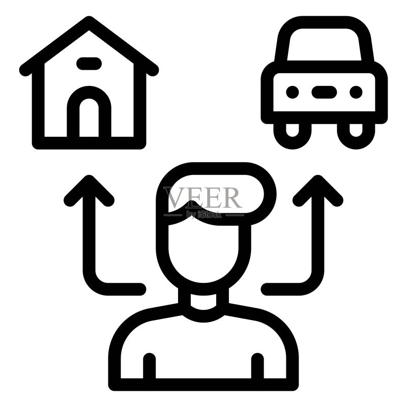 带有房屋和汽车图标的男人,破产相关矢量图图标素材