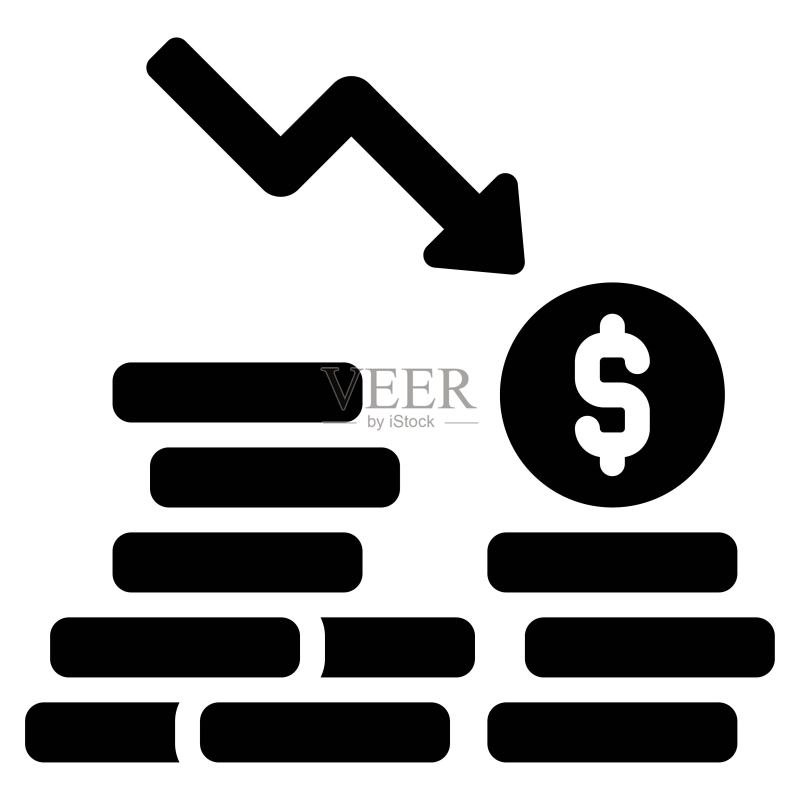 带有向下箭头图标的硬币,破产相关矢量图标素材