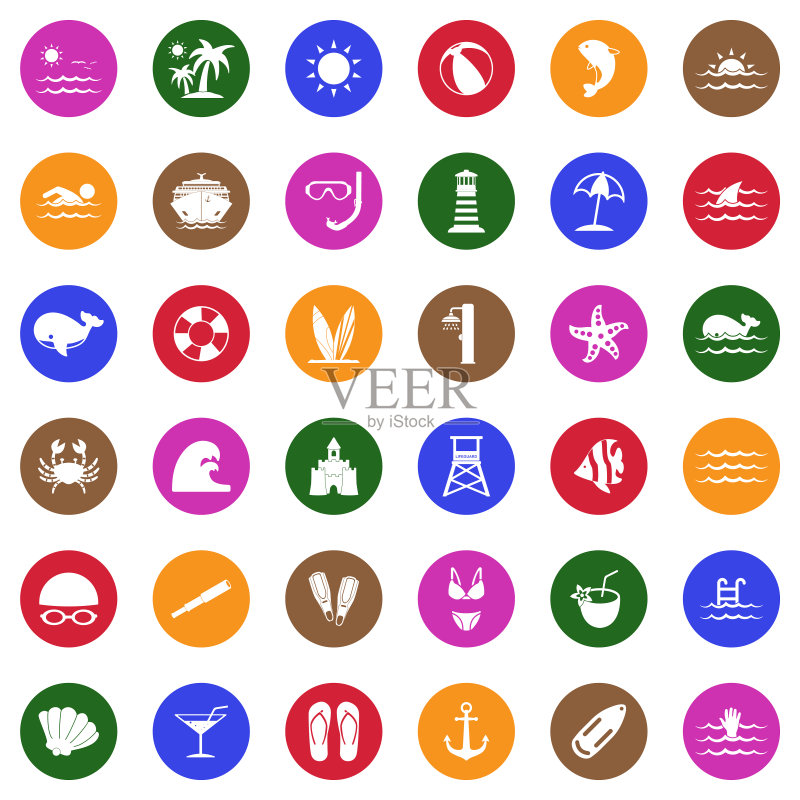 海洋图标:圆形白色扁平设计矢量图图标素材