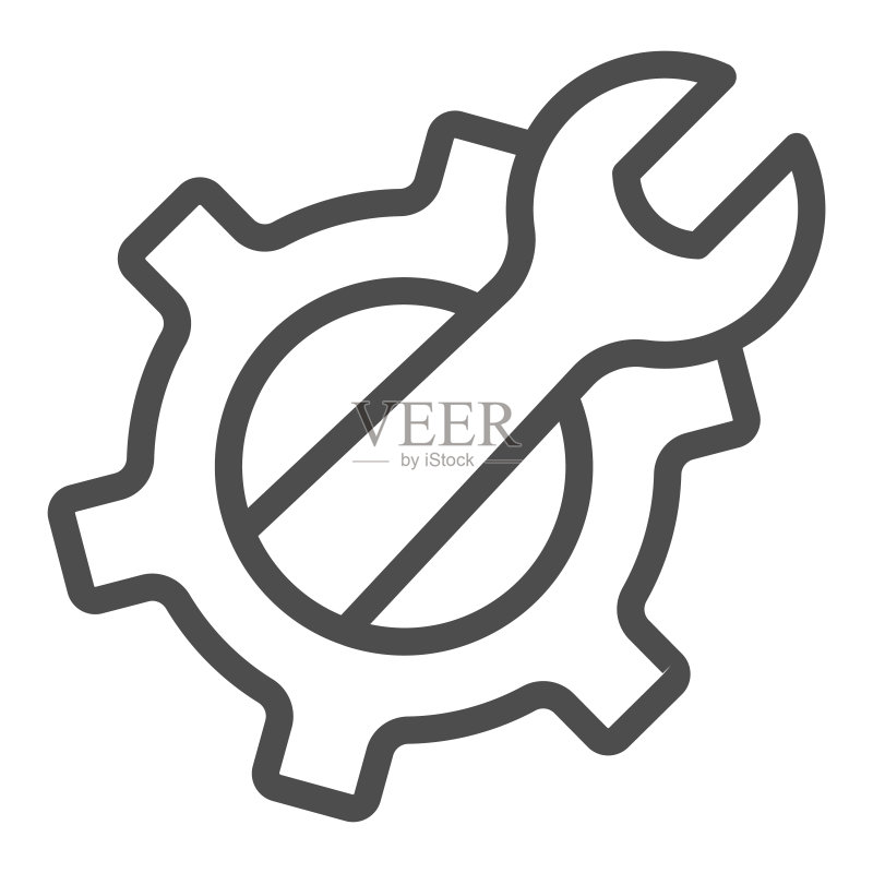 齿轮扳手线性图标,劳动节概念,白色背景上的维修工具标志,用于移动概念和网页设计的机制和可调节扳手图标矢量图形图标素材