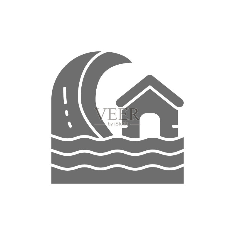 海啸风暴洪水灾害灰色图标矢量素材图标素材