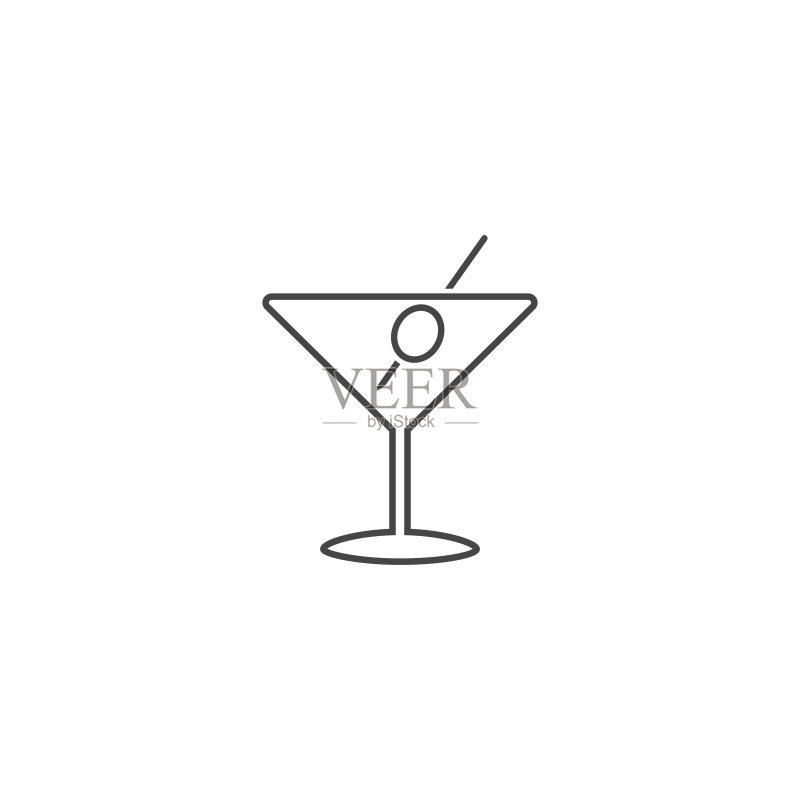 马提尼酒杯矢量扁平线性图标图标素材