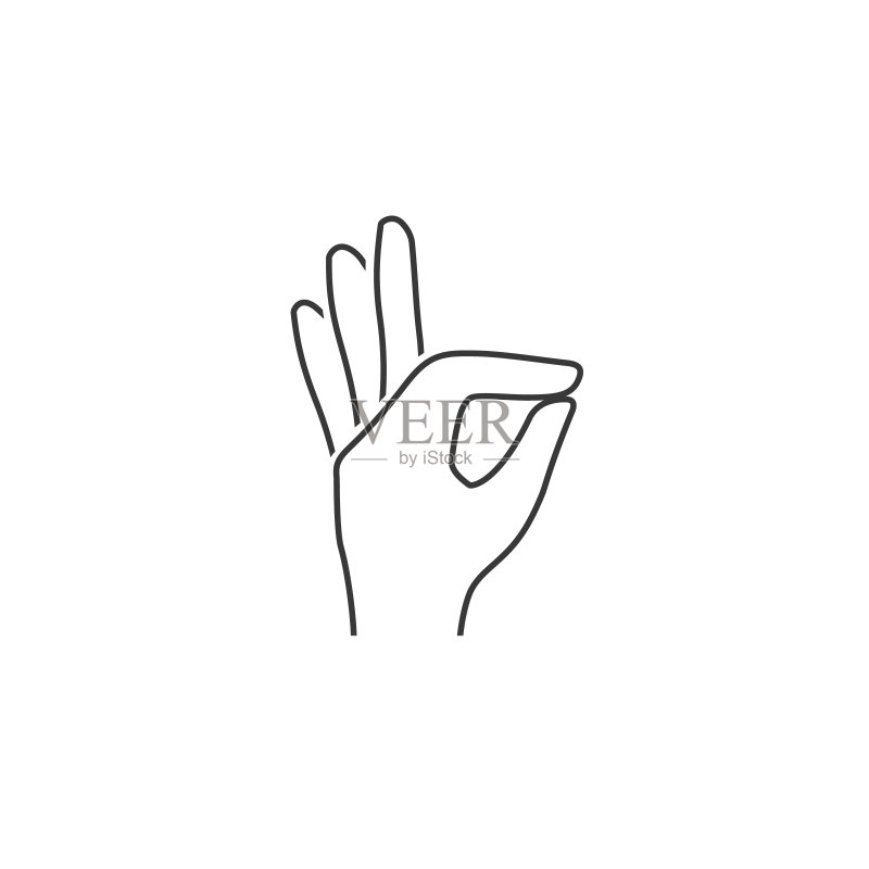 OK手势实线图标。Ok手势矢量插图,在白色背景上隔离。是网络符号字形样式设计图标素材