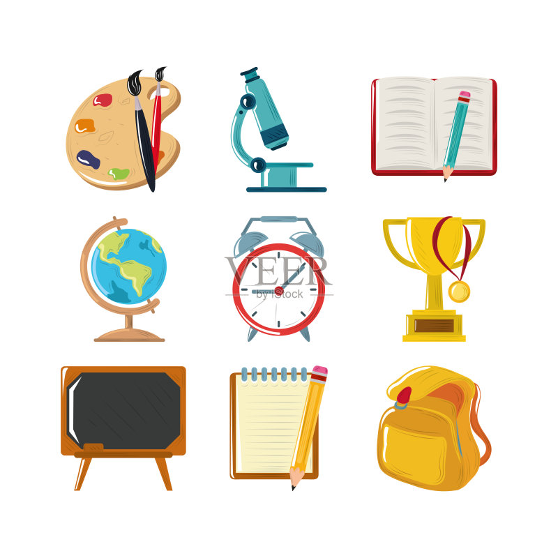 返校季显微镜书籍时钟奖杯包地球仪图标合集图标素材