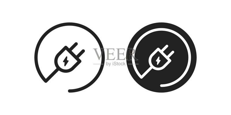 圆形电源插头图标,电源线符号,矢量扁平电线标志图标素材
