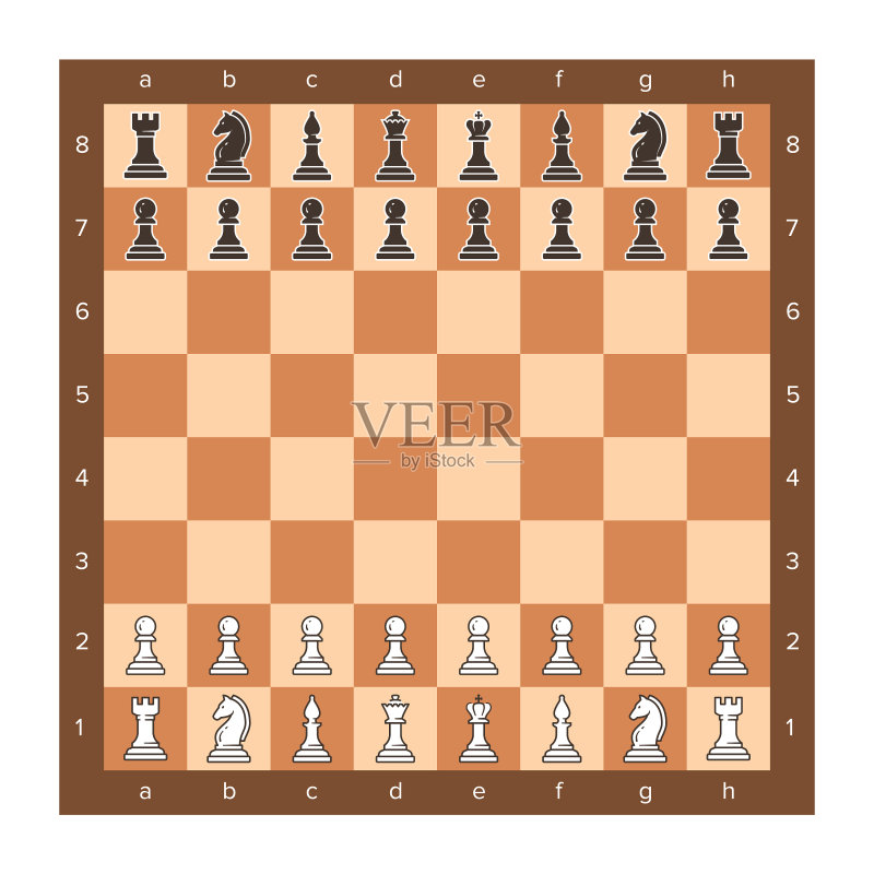 国际象棋棋盘棋子摆放扁平剪贴画图标素材