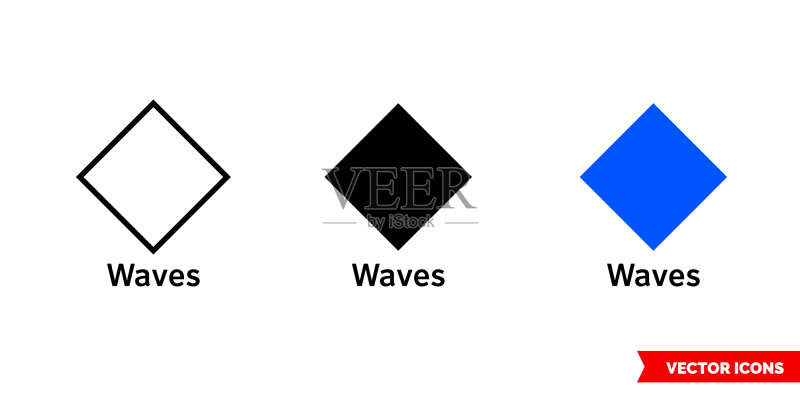 Waves加密货币图标,三种类型黑色图标素材