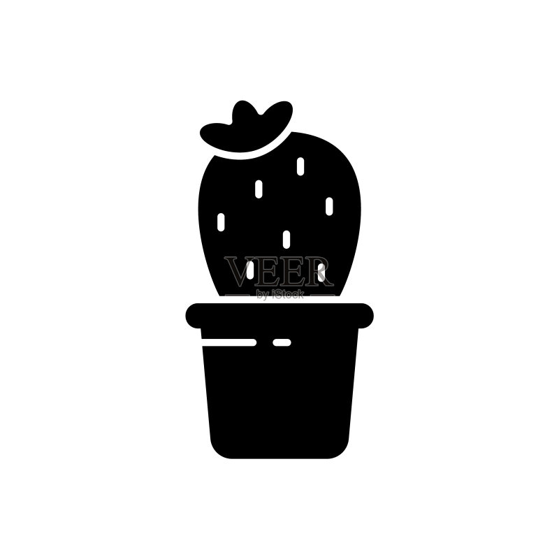 盆栽仙人掌花朵轮廓图标剪影图标素材