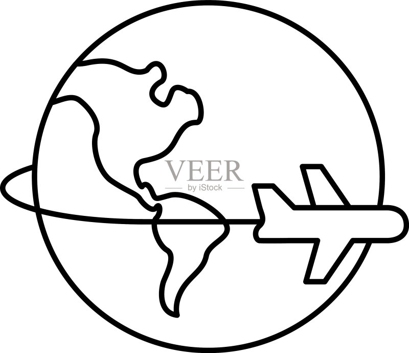 环绕世界飞行的飞机(含美洲大陆)图标素材