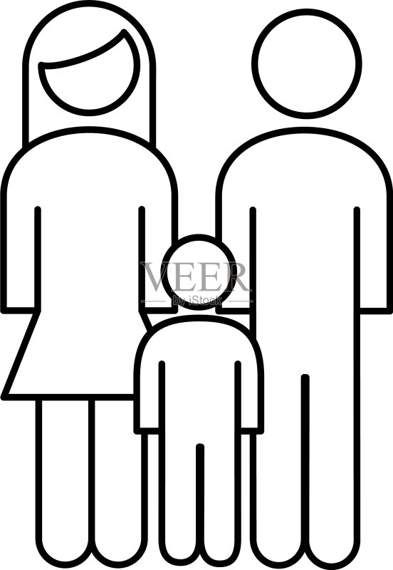 家庭父母与儿子线条图标素材