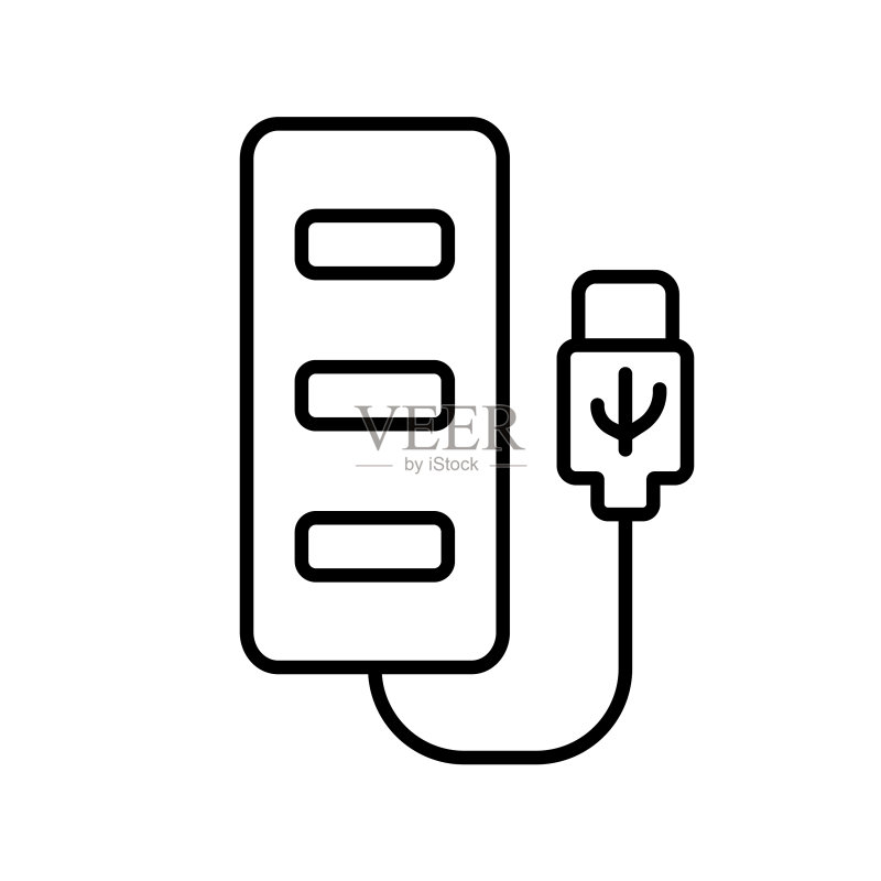 USB集线器线性图标电脑端口黑色图标素材