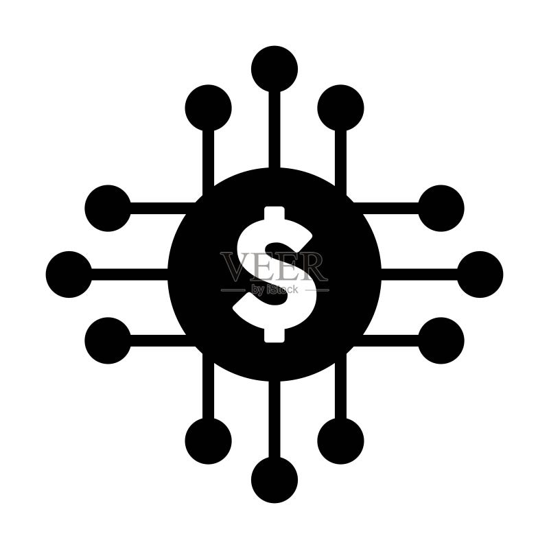 数字美元图标矢量货币符号,用于资产和钱包的数字交易,采用扁平颜色字形象形图图标素材