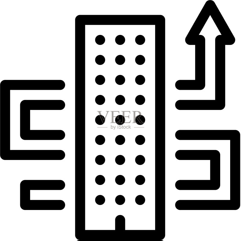 摩天大楼与增长箭头图标轮廓图标素材