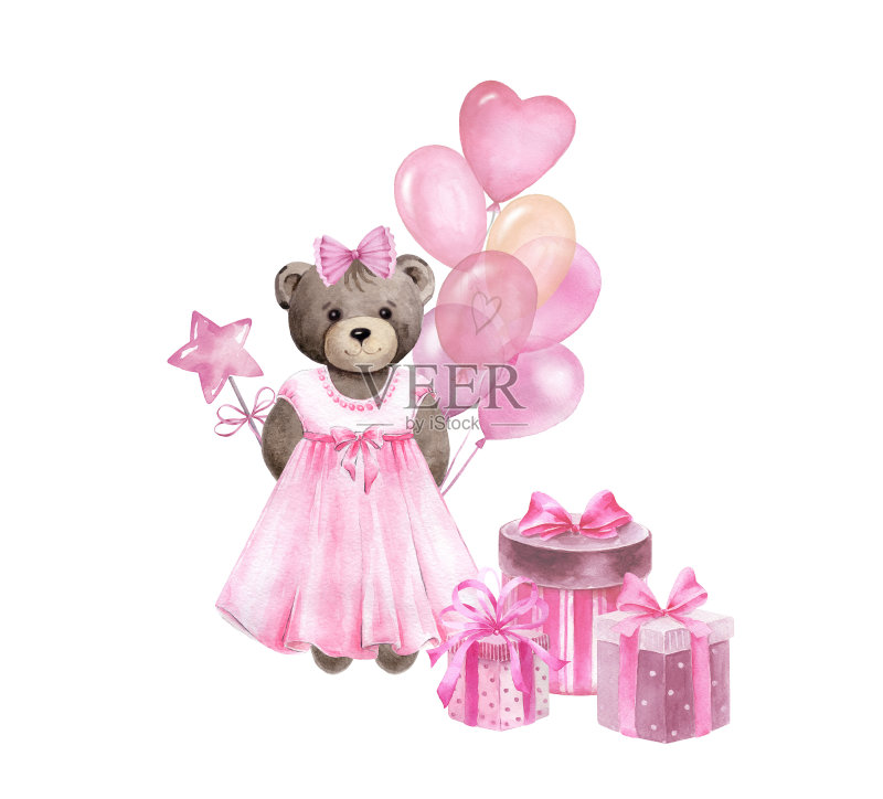 小女孩穿着粉红色的裙子。正版插画素材