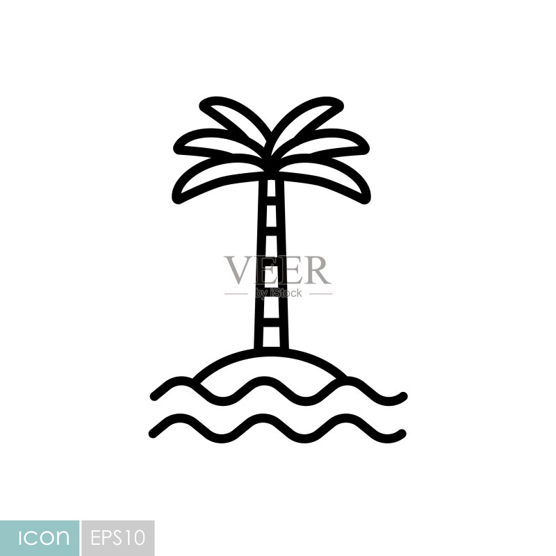 海浪小岛上的热带棕榈树图标图标素材