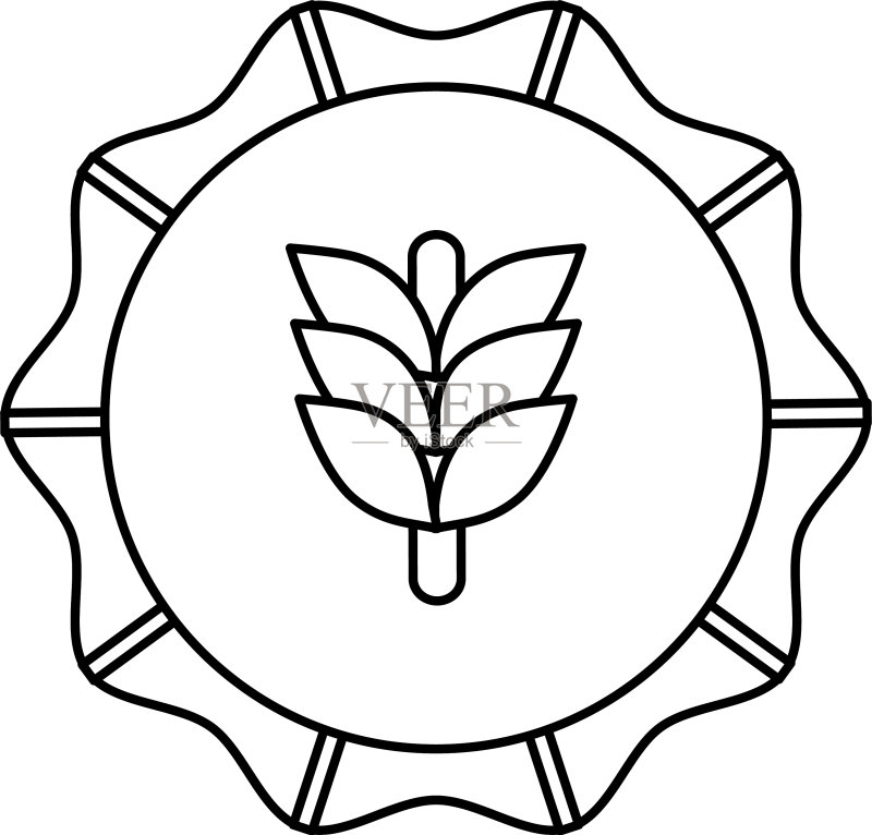 带有啤酒节啤酒花图标线条样式的啤酒瓶盖图标素材