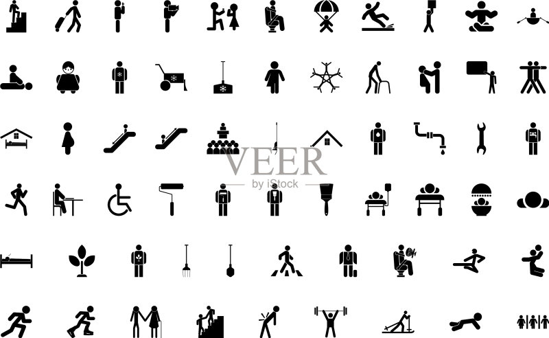 黑色简笔画人物图案合集图标素材