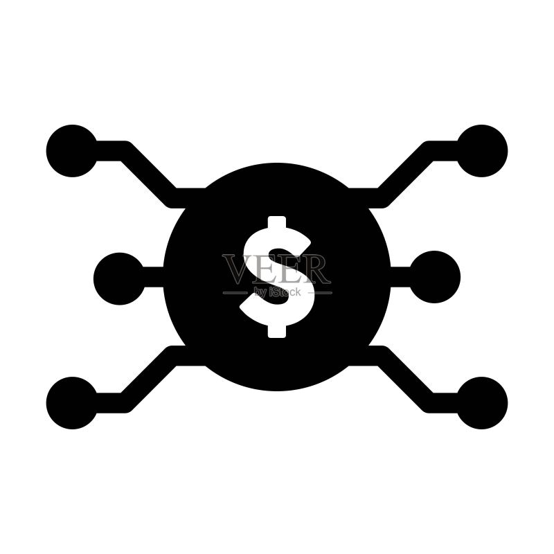 数字美元符号图标矢量货币符号,用于数字交易的资产和钱包扁平颜色字形图图标素材