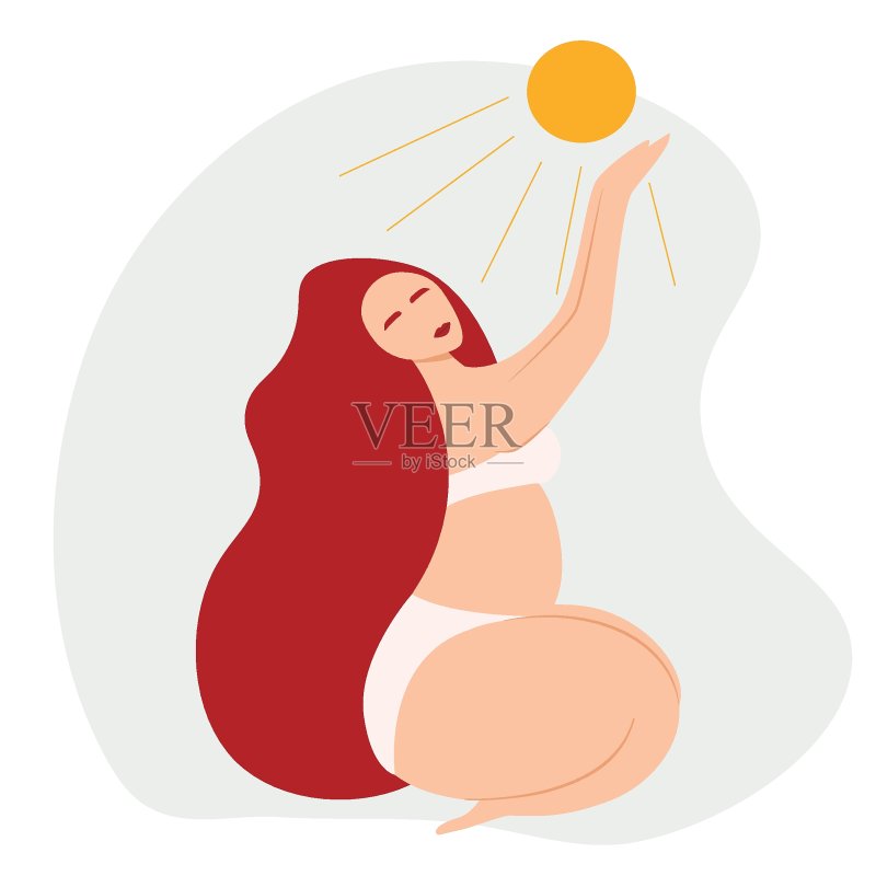 沐浴在阳光下的女人插画图片素材