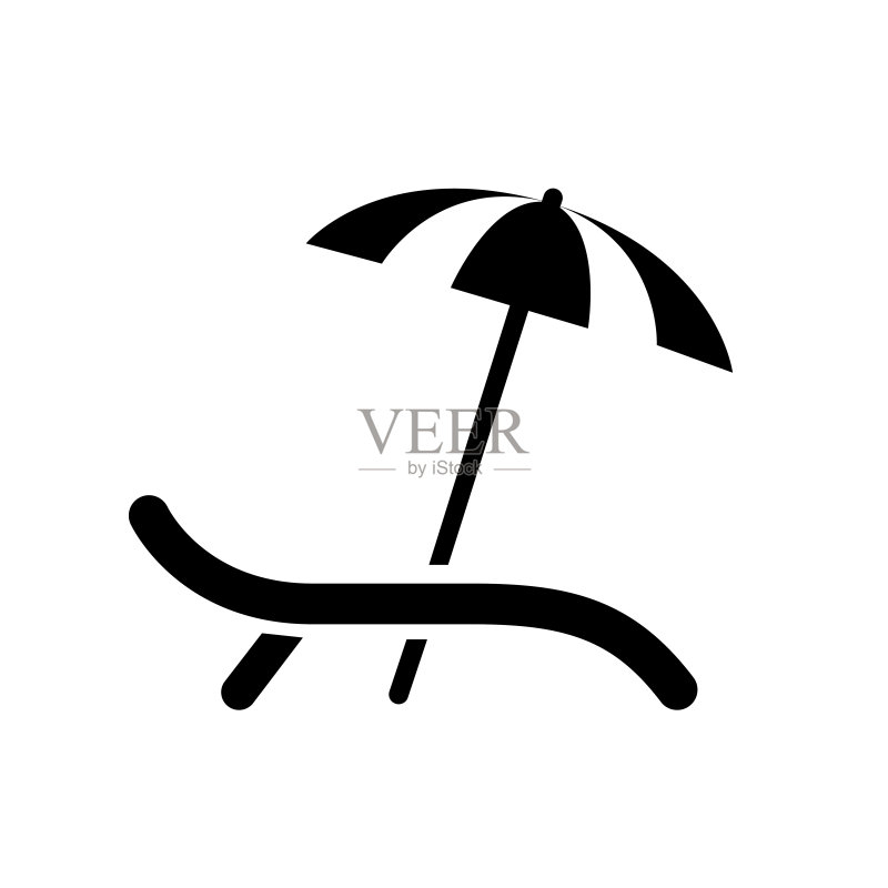 沙滩遮阳伞和椅子图标,日光浴床和遮阳伞,海洋,度假者图标 - 矢量图标素材