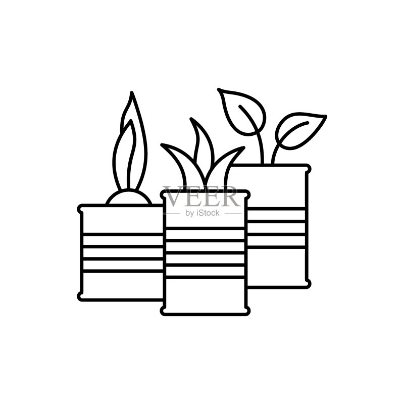 罐头里的植物幼苗线性图标图标素材