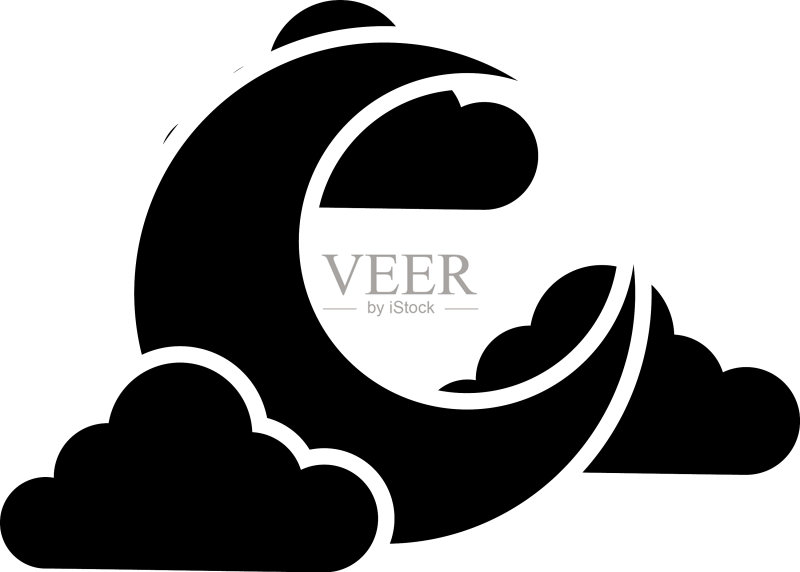 半月和云朵图标轮廓风格图标素材