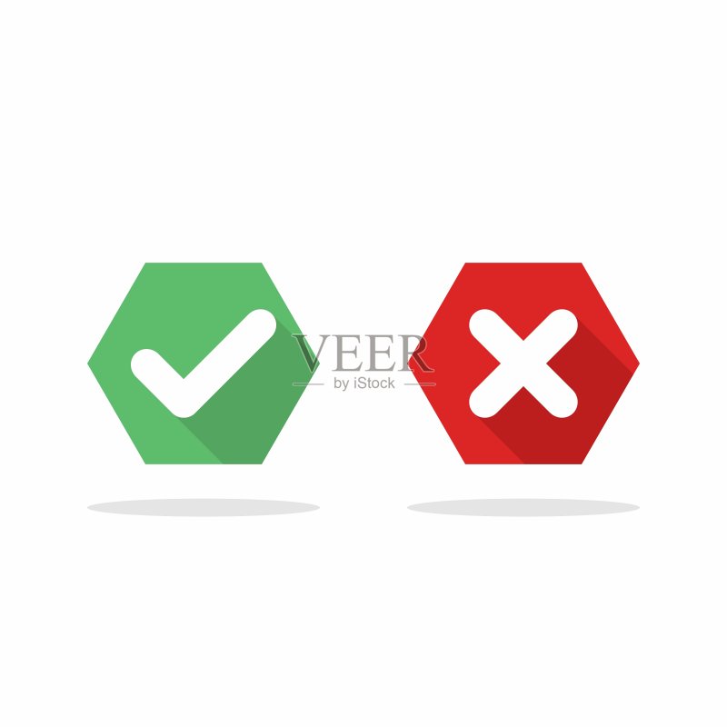 检查和错误标记,打勾和打叉标记,接受/拒绝,批准/不批准,是/否,对/错,绿/红,正确/假,Ok/不Ok -绿色和红色的矢量标记符号。孤立的图标。图标素材