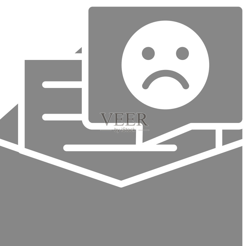 带有悲伤表情的灰色负面反馈信件图标图标素材