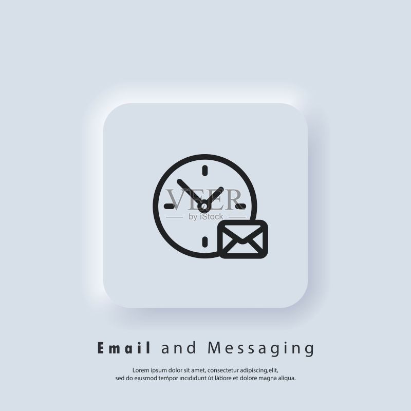 邮件和消息图标。带时钟的信封。邮件图标。电子报Logo。邮件营销活动。矢量EPS 10。UI图标。拟物化UI UX白色用户界面Web按钮。图标素材