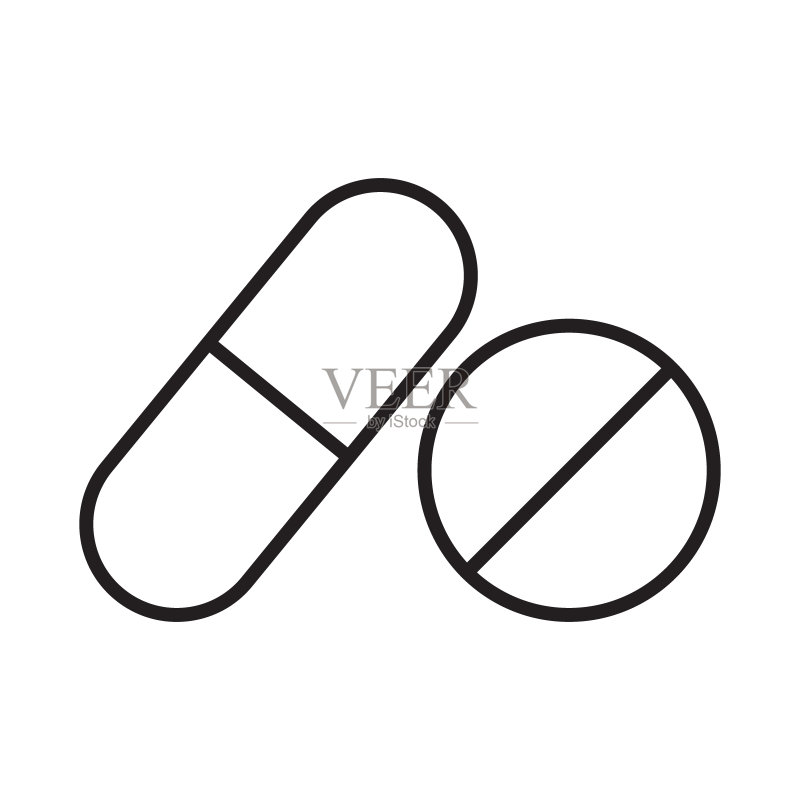 白色背景上流行的线条风格药丸医疗图标,用于Web应用程序和移动概念的矢量图图标素材