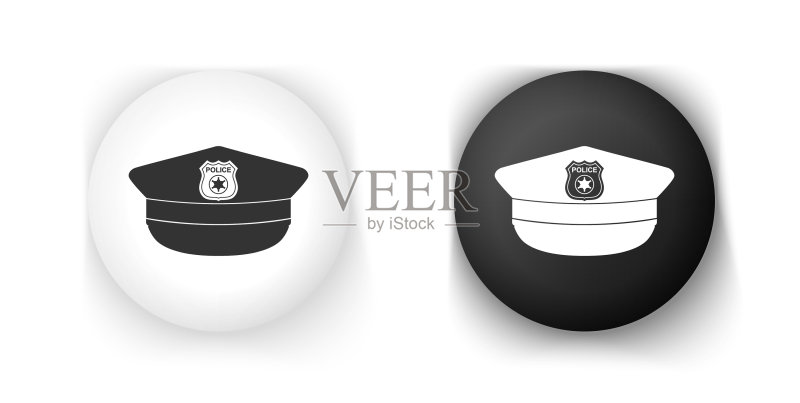 黑白警帽与帽徽图标图标素材