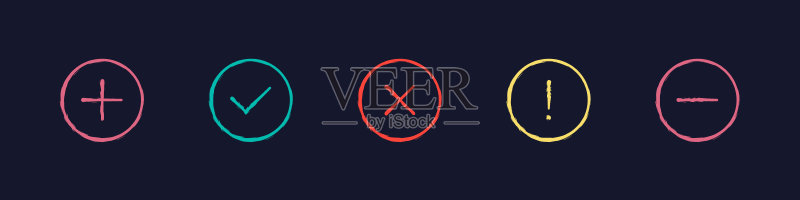 复选标记和叉号图标绘制效果。现代复选标记图标线性风格。矢量图图标素材