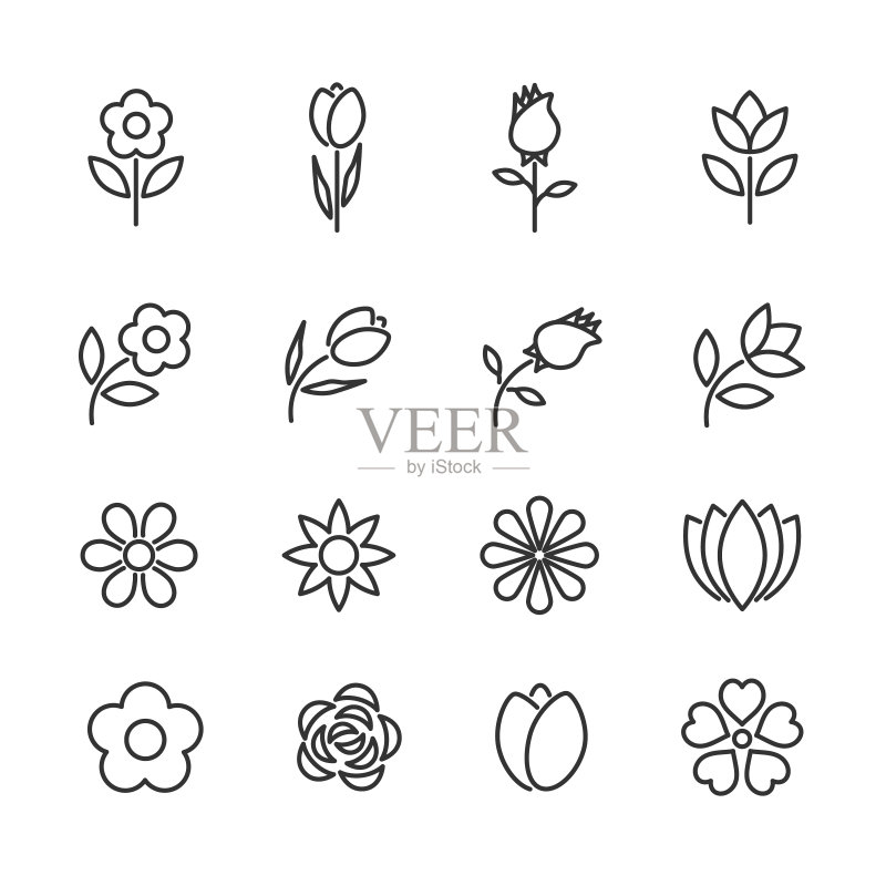 花朵线条图标矢量集图标素材
