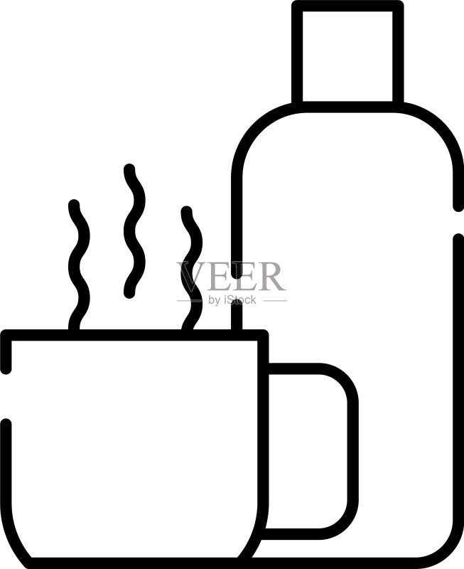 咖啡杯和温度计线条风格图标图标素材