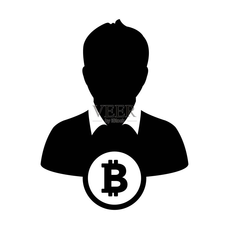 比特币加密货币区块链图标矢量图,带有男性头像的数字钱包标志图标素材