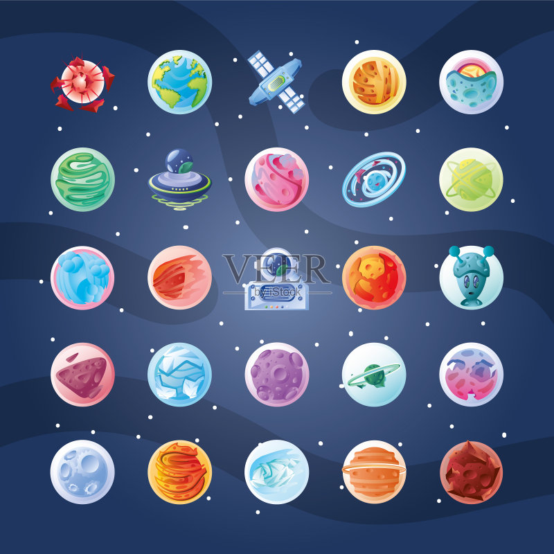 行星或小行星图标集图标素材