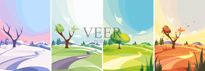 每年不同时间的自然景观。正版插画素材