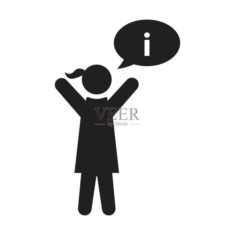 反馈图标矢量女性人物头像与语音气泡符号,用于扁平彩色字形象形图中的讨论和信息图标素材