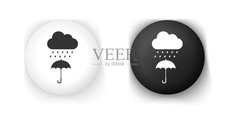 雨滴落在伞上的黑白云朵图标素材
