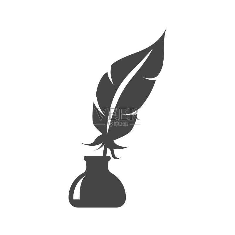 墨水瓶中的鸟羽黑色图标图标素材