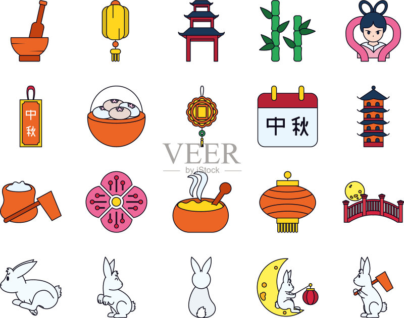 中秋节和中国灯笼图标合集图标素材