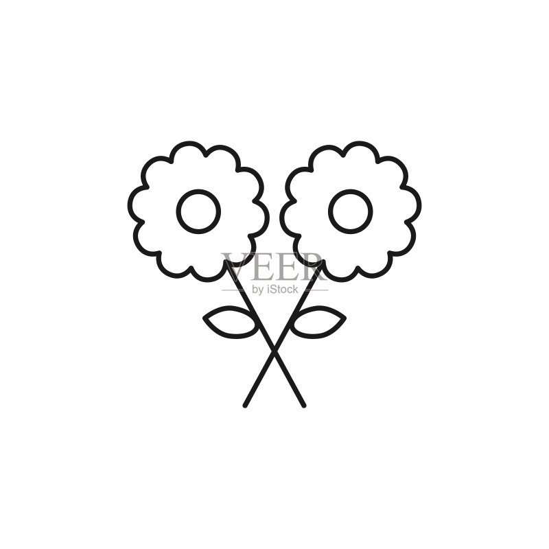 线条花朵图标。两朵花黑色轮廓符号图标素材