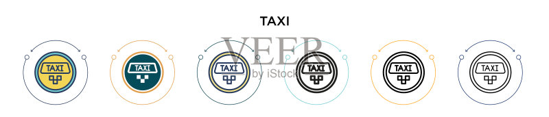 填充细线轮廓出租车标志图标图标素材