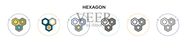 填充细线轮廓六边形图标图标素材