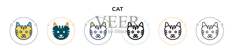 猫咪图标(填充细线条轮廓和描边)图标素材