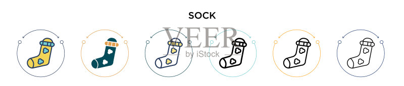 填充细线轮廓和描边的袜子图标图标素材