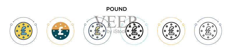 填充细线轮廓和描边的英镑图标图标素材