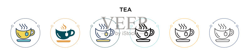 填充细线轮廓和笔触的茶图标图标素材